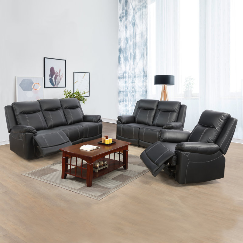 Ebern Designs Aalimah 3 Piece Faux Leather Reclining Living Room Set